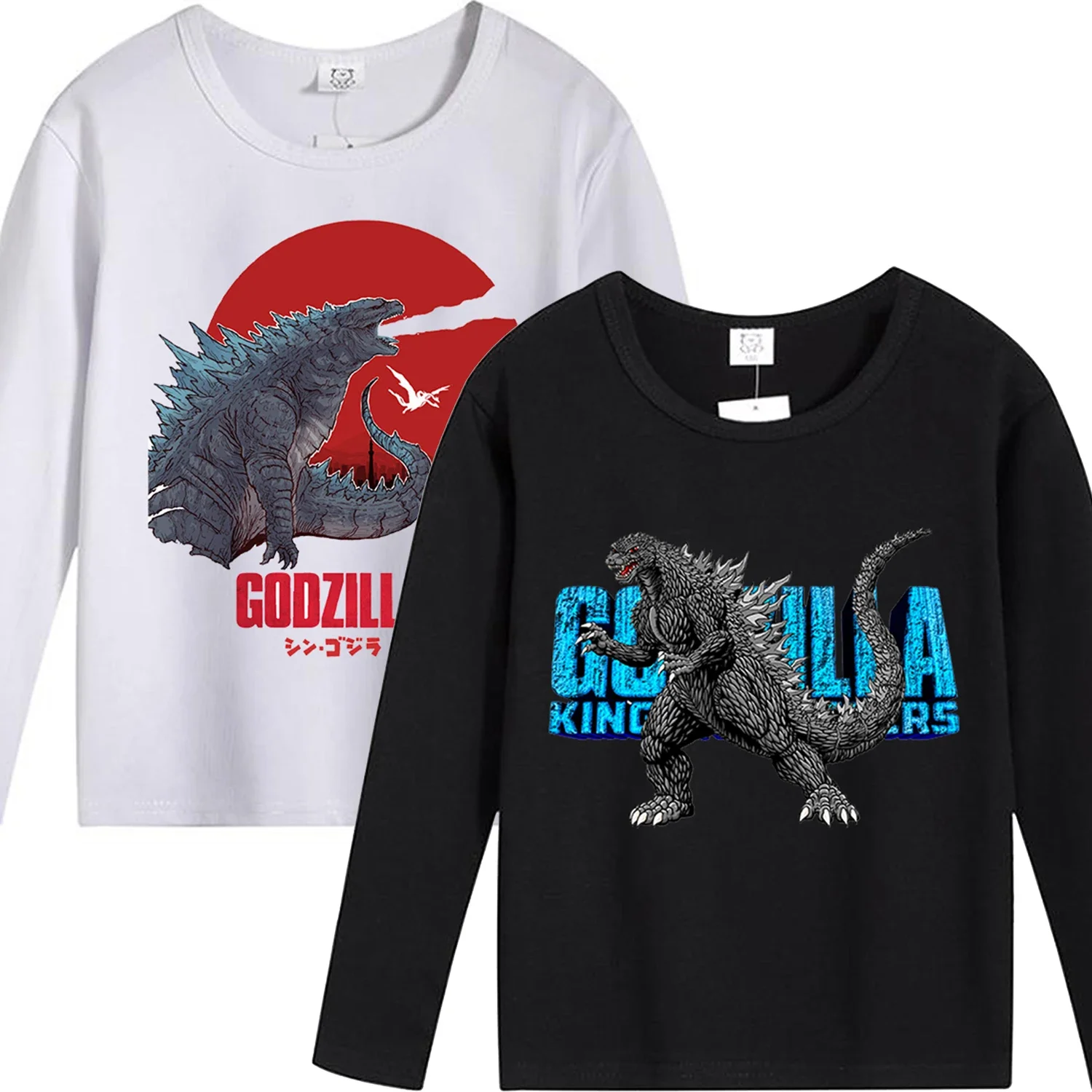 New Godzilla Clothing for Boys Fashion Children's Long Sleeve T-shirt Cotton Anime Clothes Tee Comfortable Tops Base Shirt Gifts