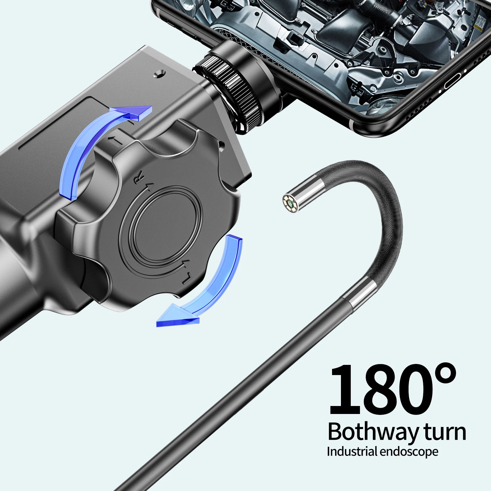 8.5mm TWO- Way Rotary Articulating Industrial Endoscope Camera Car Repair Inspection Borescope with 8 LED For IOS Android