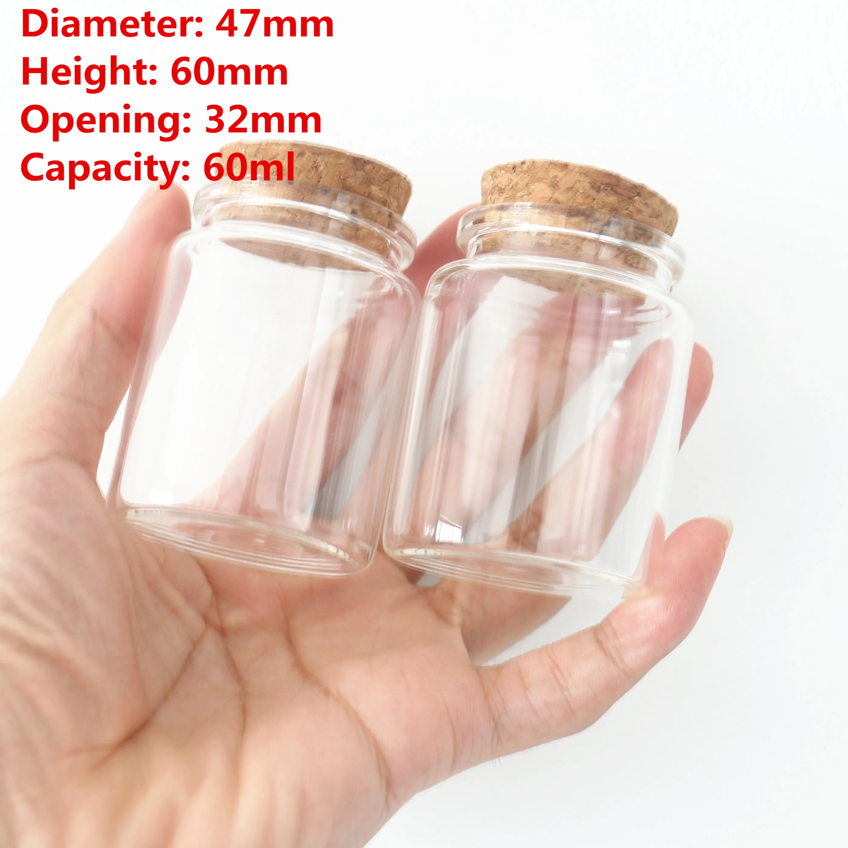 12 pcs/lot 32*47*60mm 60ml Little Glass Bottles Glass Jars Cork Spicy Storage Candy Container Vials DIY Candle bottle