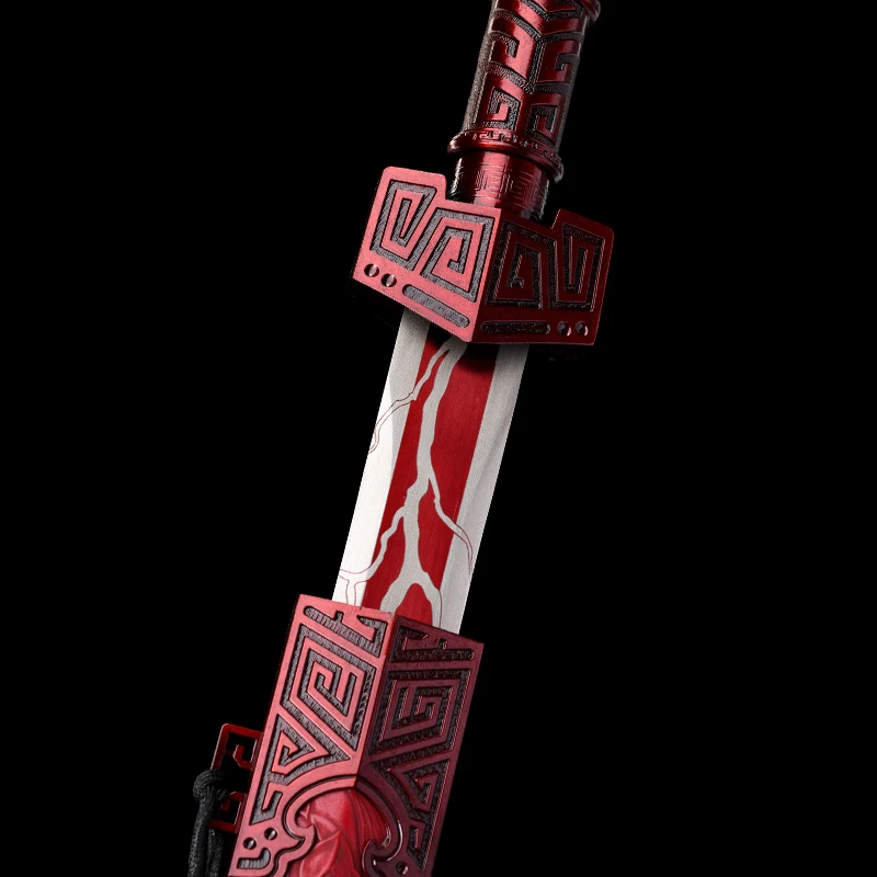 Chinese Han Jian Sword 1060 High Carbon Steel Blade Real Handmade Full Tang Qin King Swords Red Lightning Katana Home Decor