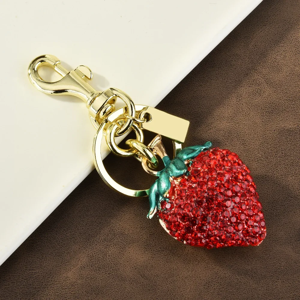 

Diamond-inlaid strawberry pendant, metal key chain, three-dimensional fruit bag key chain, bag pendant