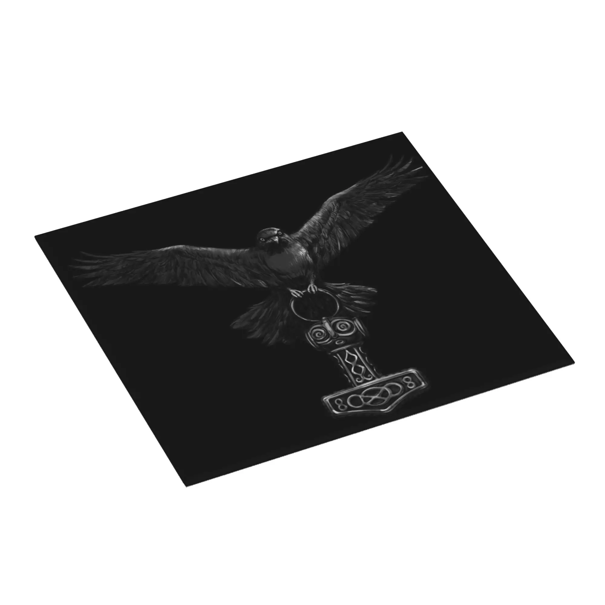 Drying Mat For Kitchen Viking Odin Raven with Thor Mjolnir Hammer Water Absorbent Norse Odin God Kitchen Counter Protector Mat