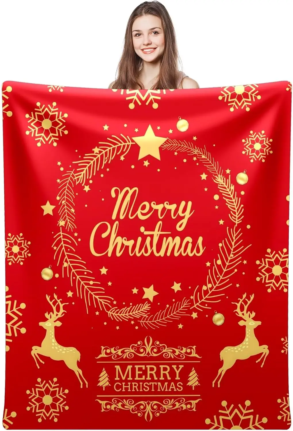 

Christmas Red Throw Blanket Reindeer Christmas Decorations Blanket Soft and Warm Christmas Throw Blanket for Couch Bedroom