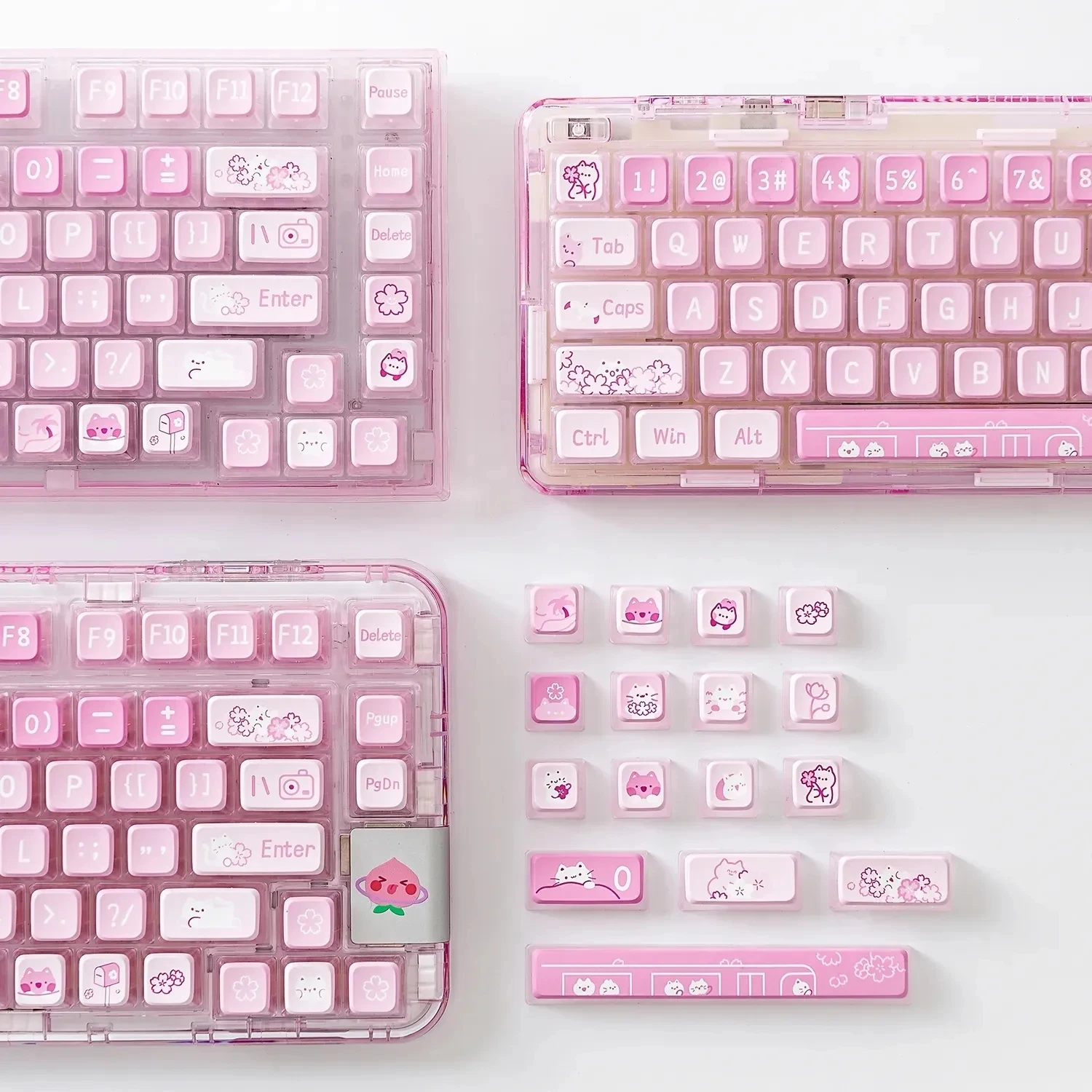 Teclas personalizadas Sakura cat, teclas de tinte Sub PBT y PC translúcido para Cherry Gateron MX Switch, Teclado mecánico, 120