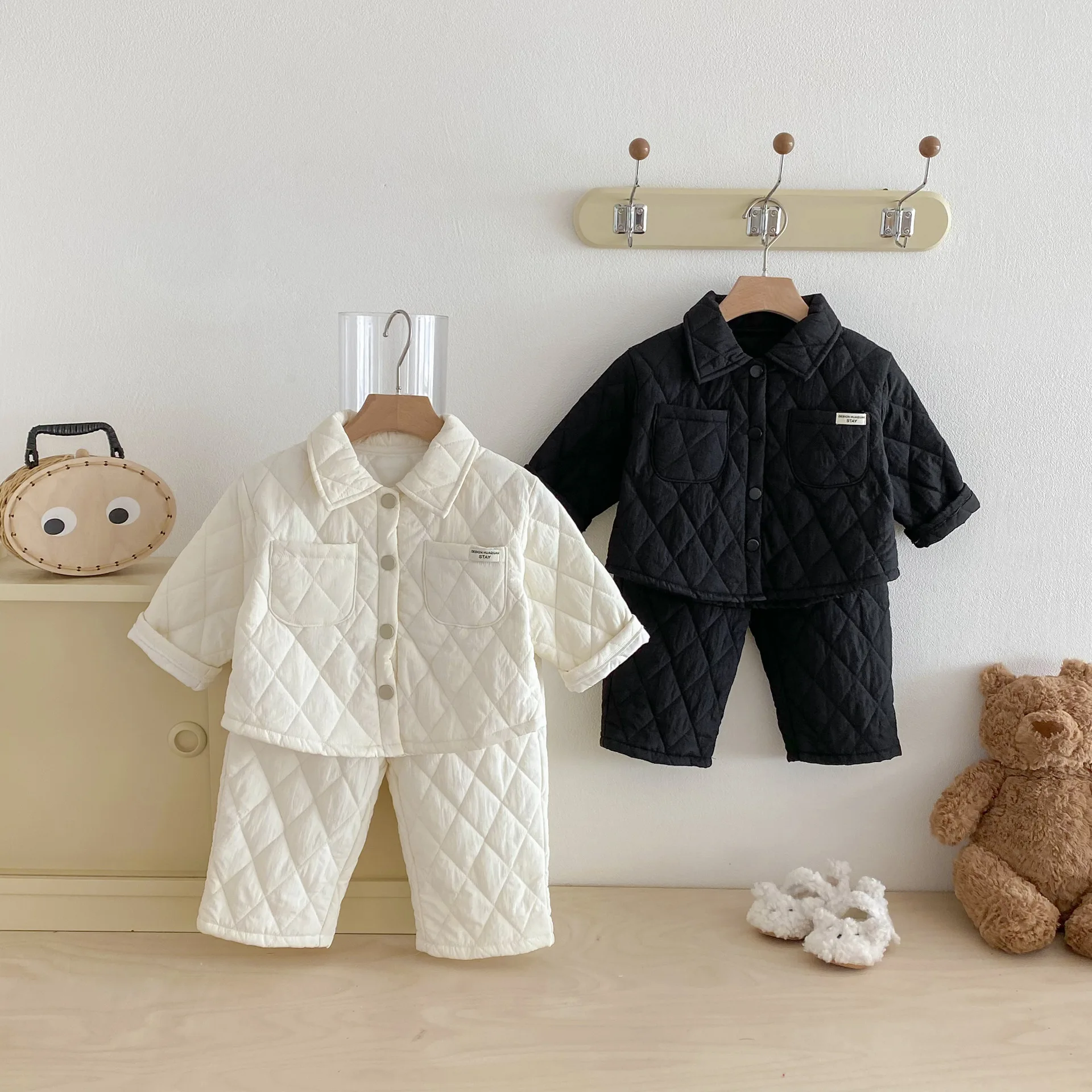 Children Clothing Set 2025 Winter New Korean Retro Embossed Cotton Boy's Suit Coat+Pant Casual Two Piece Suit