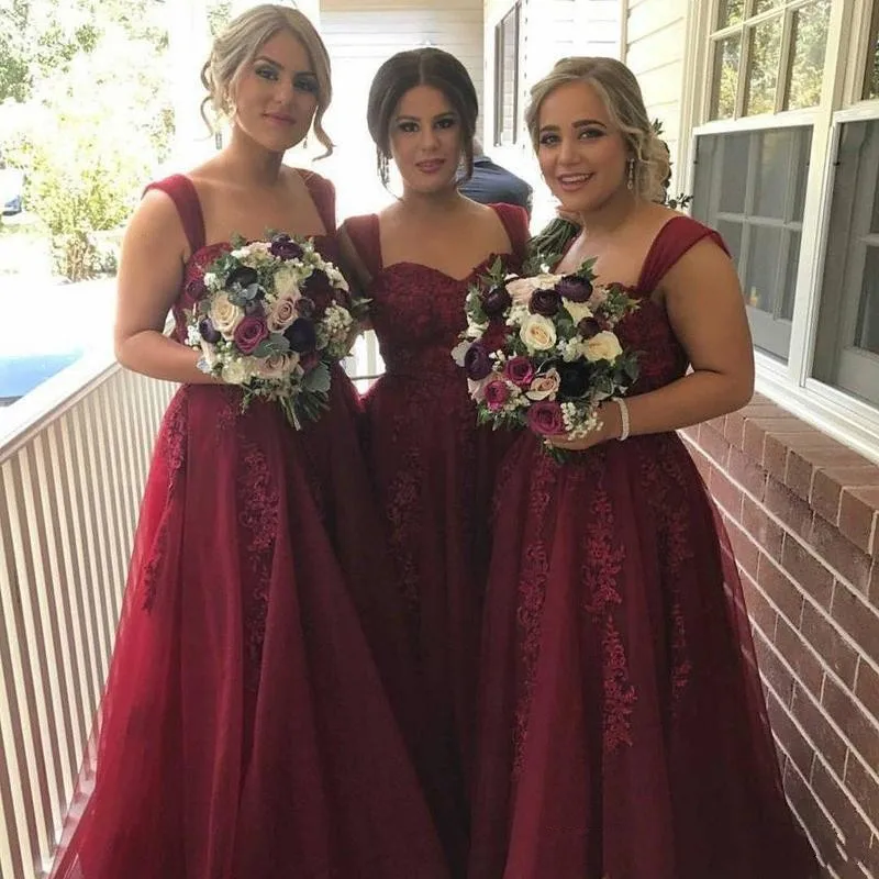 Cheap Bridesmaid Dresses Vestido Madrinha Burgundy Wedding Guest Party Dress Maid of Honor Long Bridesmaid Dress Tulle