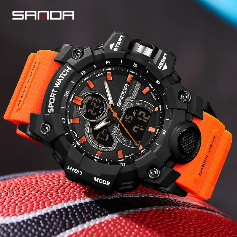 SANDA Men Military Watch Digital 50m Waterproof Wristwatch LED Quartz Clock Sport Watch Male Big Watches Men Relogios Masculino