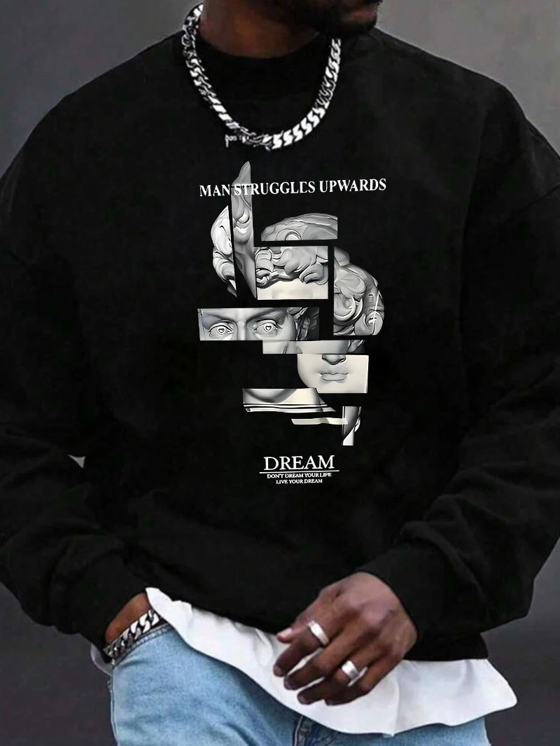 

Live Print Mens Versatile Long Sleeve Comfy 2025 Autumn and Winter Round-neck Hoodie Is for Both Men and Women Top