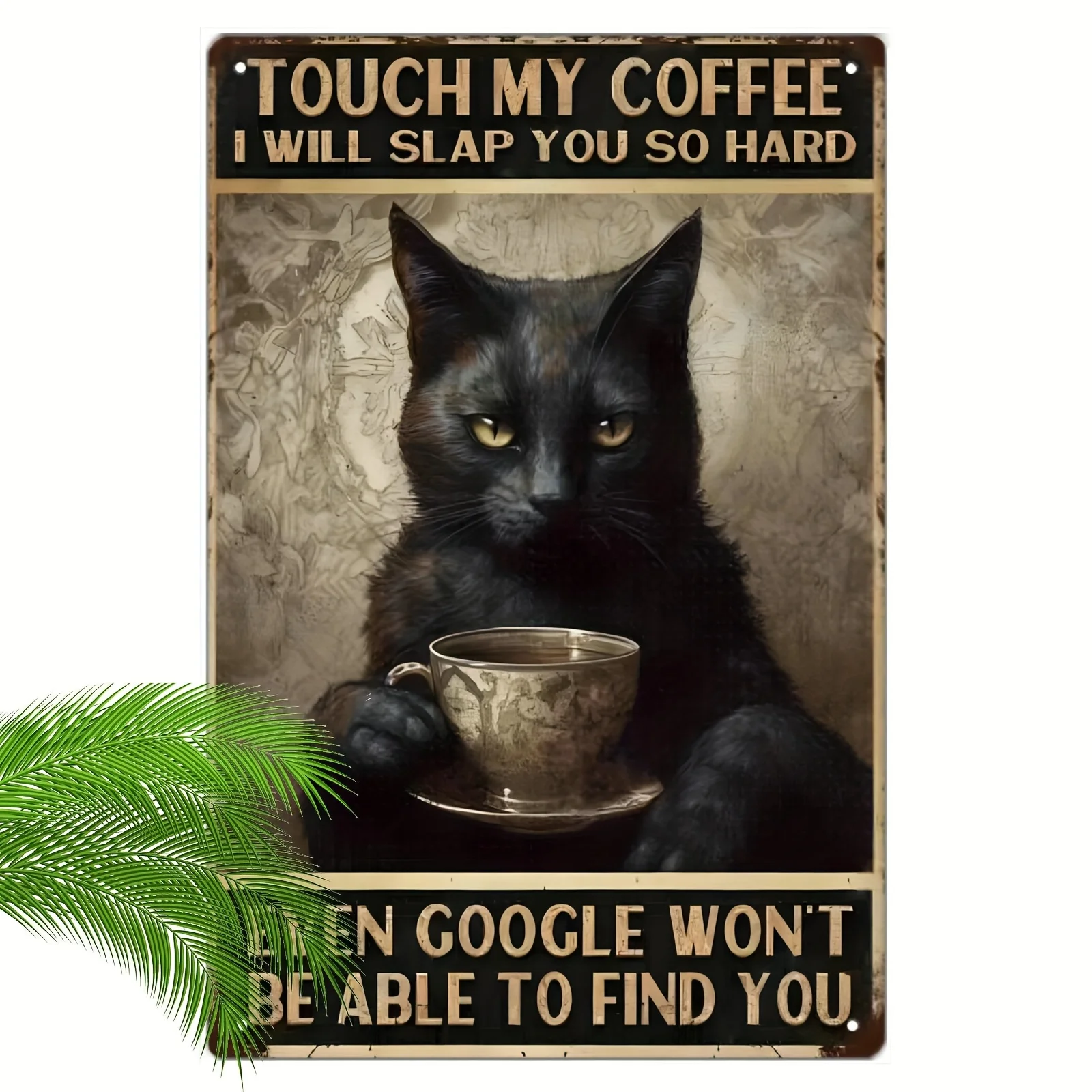 Vintage Black Cat Coffee Metal Sign 
