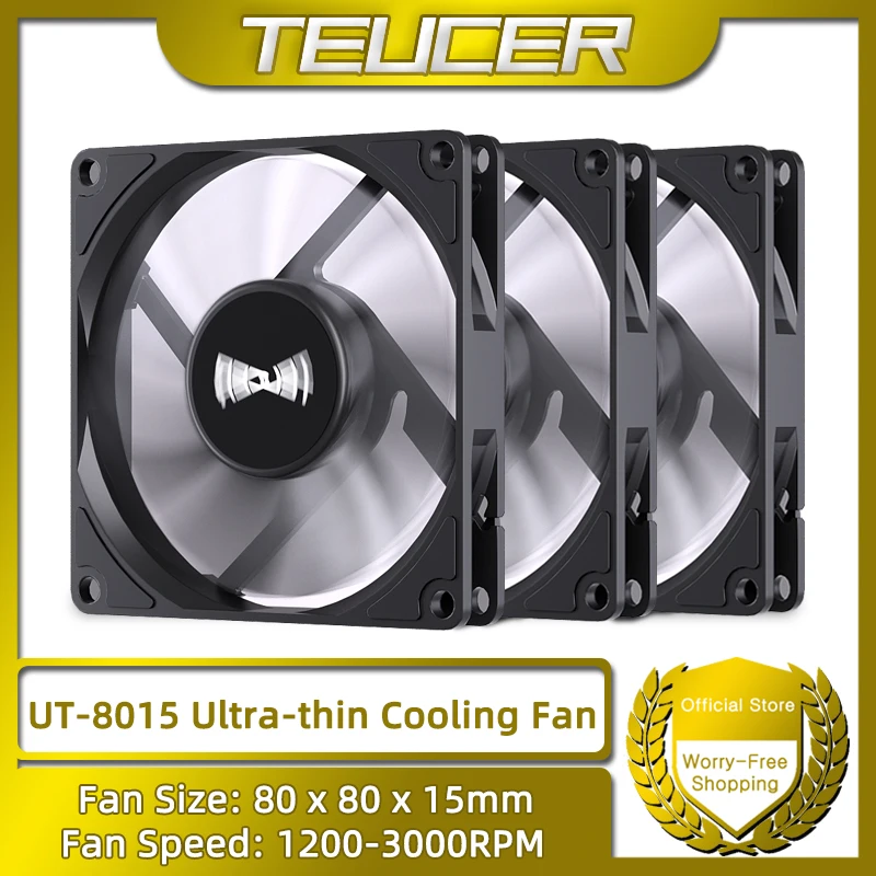 TEUCER UT-8015 Ultracienki wentylator, 12V 4Pin PWM 1200-3000RPM Wentylator chłodzący obudowę ATX, cichy wentylator chłodnicy procesora