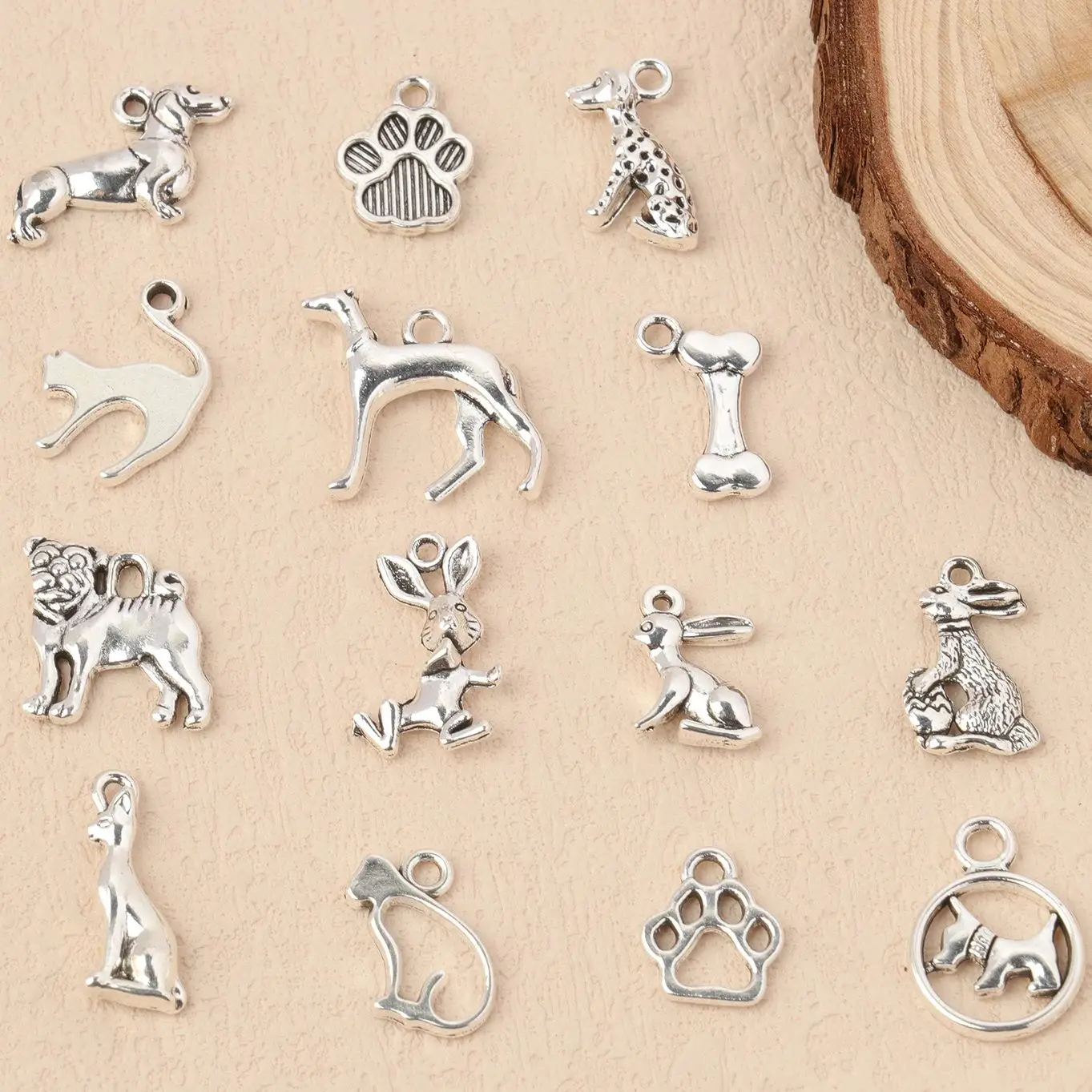 10pcs Silver Color Animal Cat Dog Rabbit Shape Pendant Alloy Cute For Jewelry Making DIY Earring Necklace Bracelet Findings