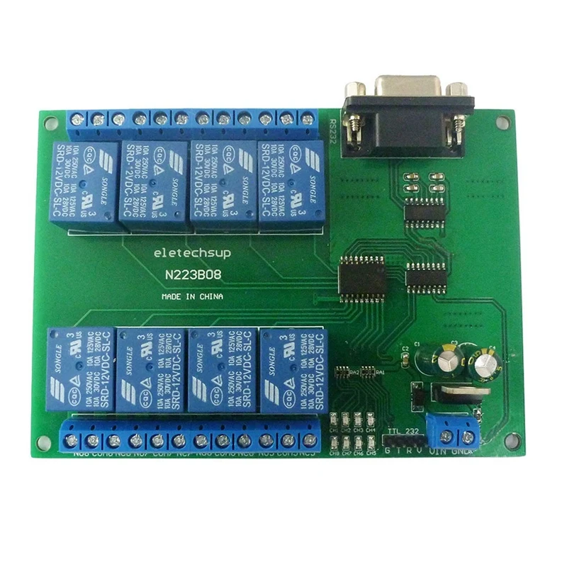 TTL232/2 In 1 RS232 12VDC 8Ch PC UART Relay DB9 Serial Port Switch For PLC Camera Industrial Control System