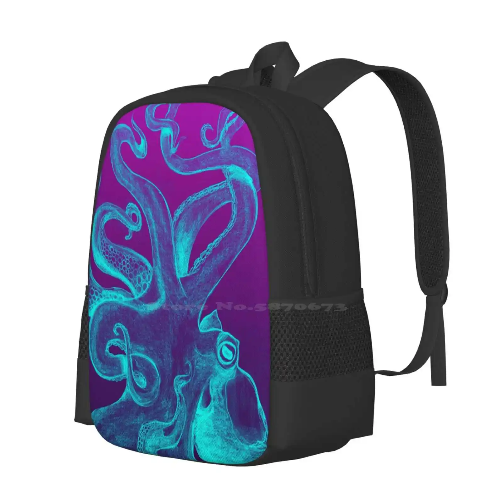 Blue & Purple Octopus Hot Sale Schoolbag Backpack Fashion Bags Purple Tentacle Blue Pink Color Ocean Sea Summer Octopus Drawing