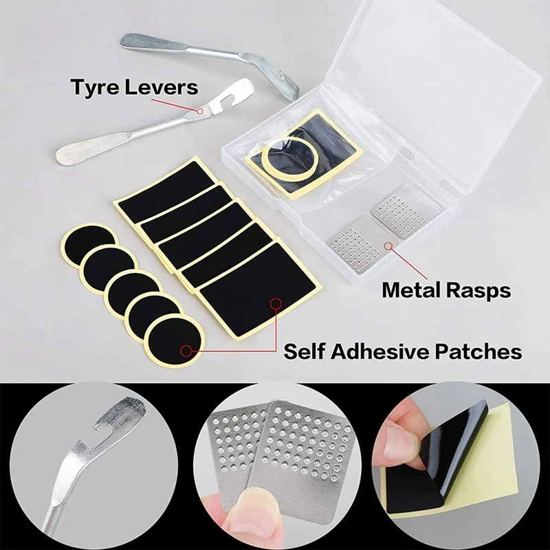 Bicycle Tire Repair Kit Bicycle Tire Patch, Iron Tire Spoon No Glue Self-Adhesive Patch With Metal File For Bicycle