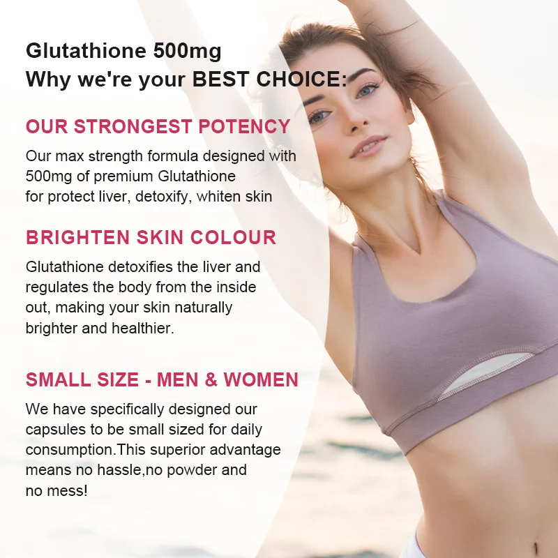 Glutathione Capsules for Antioxidant Anti-Aging, Glowing Whitening Skin, Detox, Immune System and Nails Hair Health