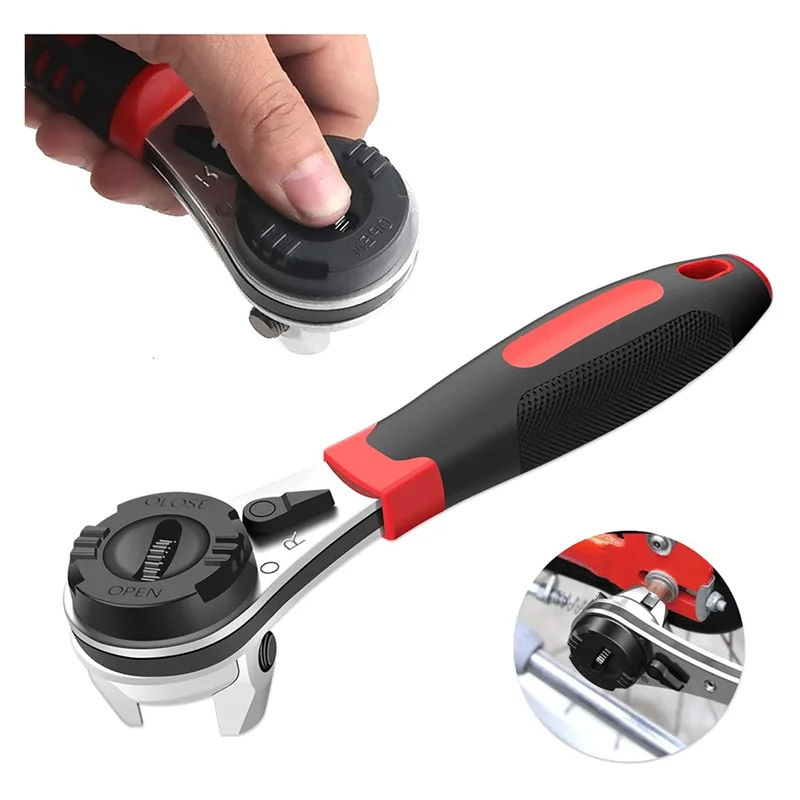 AA86 Adjustable Socket Ratcheting Wrench,For 6-22Mm Screw, With Non-Slip Handle Small Large Spanner Wrenches Hand Tool