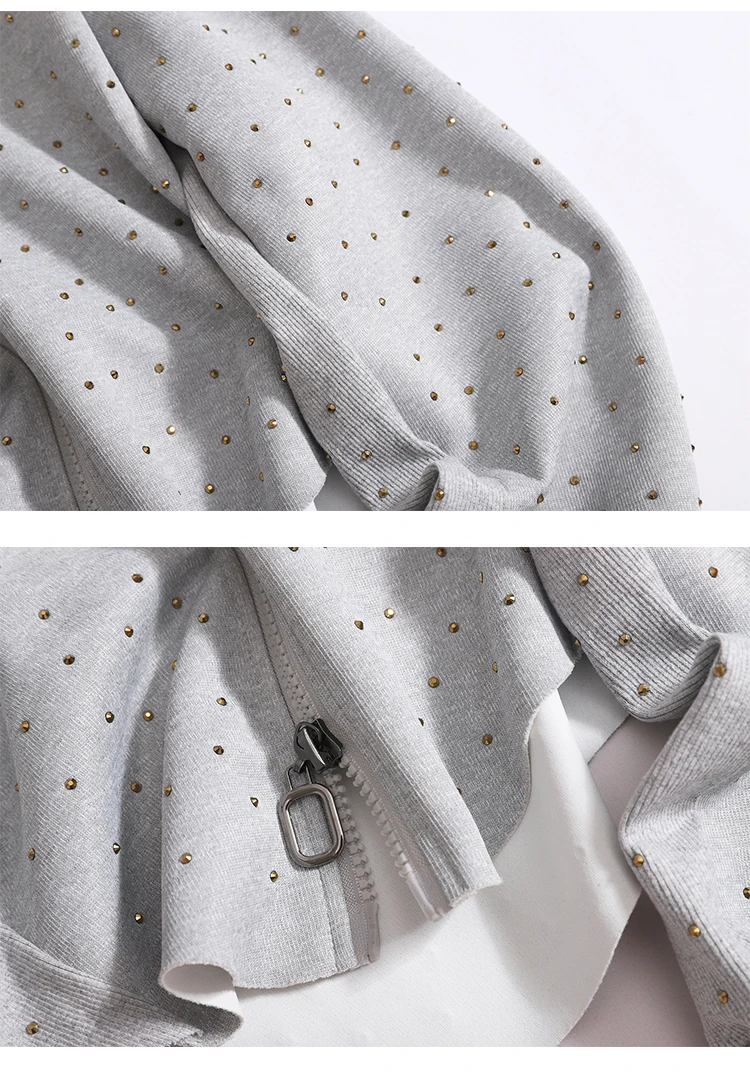 KUSAHIKI Autumn New Diamonds Zipper Fashion Hooded Coat Causal Long Sleeve Short Cardigan Outwear Tops 2023 New Women Jackets