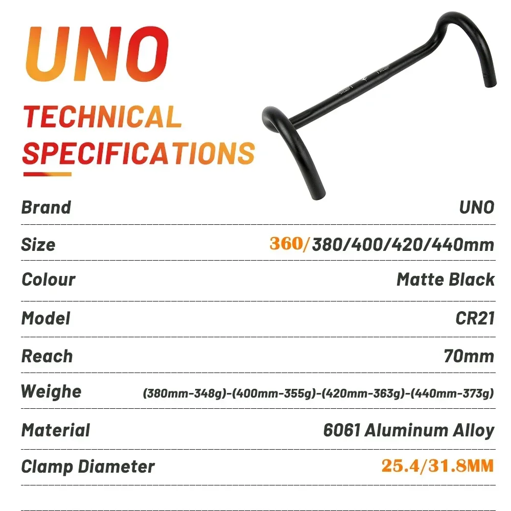 Uno แฮนด์จักรยานเสือหมอบ/25.4/31.8mm, 360/380/400/420/440mm อุปกรณ์จักรยาน