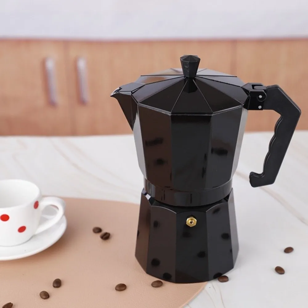 Vintage Black Coffee Maker Moka Pot Aluminum Octagonal Espresso Kettle 150ml/300ml with Filter Cafe Brewing Tools Cafe