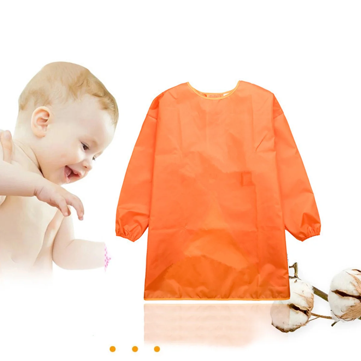 

Painting Apron Waterproof Long Sleeved Art Smock Orange L Suitable 130-150Cm Height Easy Wash Stain Protection