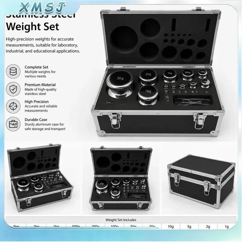 28PCS Stainless Steel Calibration Weights Kit 1mg-5kg Digital Scale Gram Set for Laboratory High Precision F1 Grade