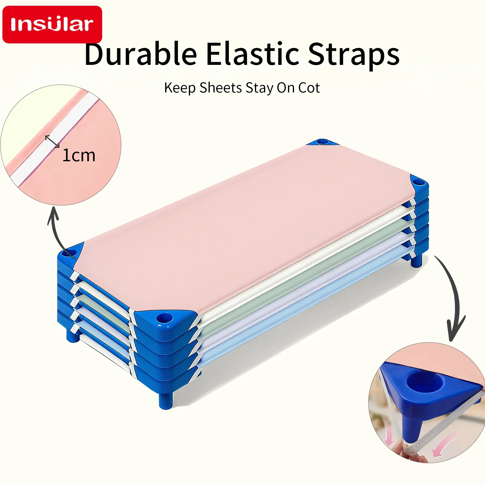 Atmungsaktives Kinderbettlaken, Kindergarten-Spannbettbezug mit 4-Ecken-Gummibändern und Anziehschnur, 51 x 23 Zoll, für Kinder