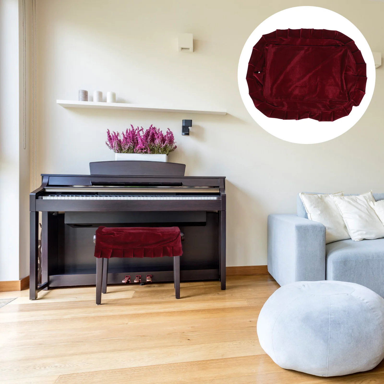 

Pleuche Piano Stool Cover Anti Pilling Wrinkle Resistant Stretchy Fit Protective Seat Cover for Piano Bench Chair Cushion