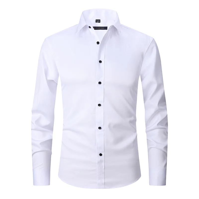 

M69 No-Ironing Elasticity Slim Fit Men Dress Casual Long Sleeve Shirt White Black Blue Red Male Social Formal Shir