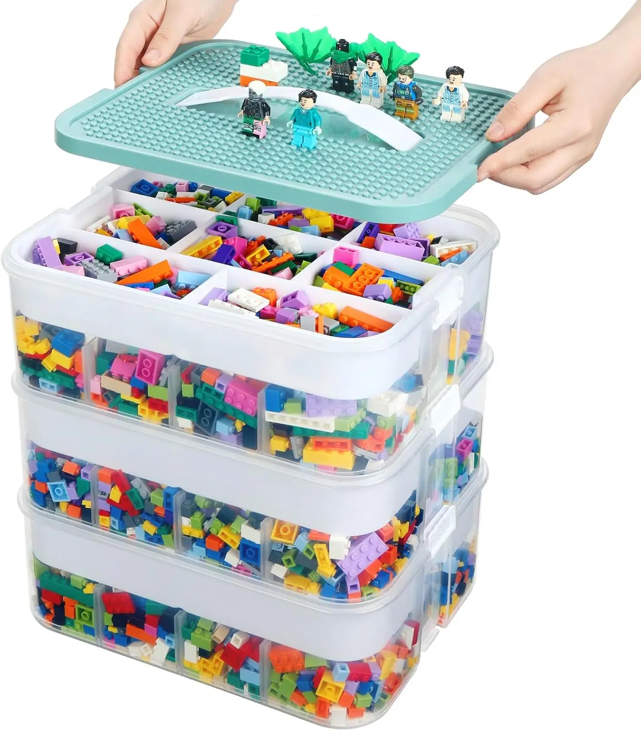

Складные контейнеры-органайзеры для Лего с отделениями и крышками, портативный ящик для хранения игрушек и строительных блоков (3 уровня)