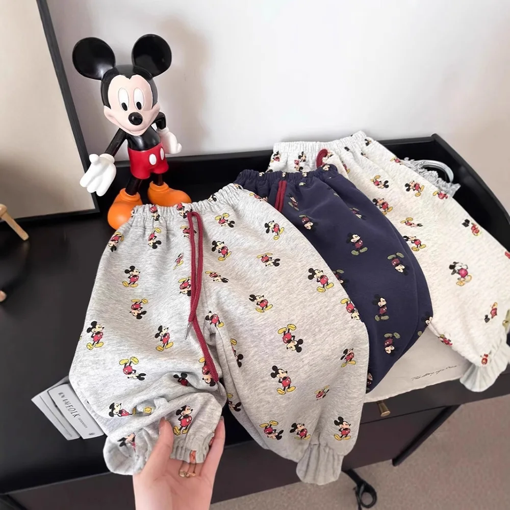 

Children's Cartoon Mickey Mouse Printed Sweatpants Autumn New Drawstring Lace Up Casual Pants Disney Kids Sports Pants