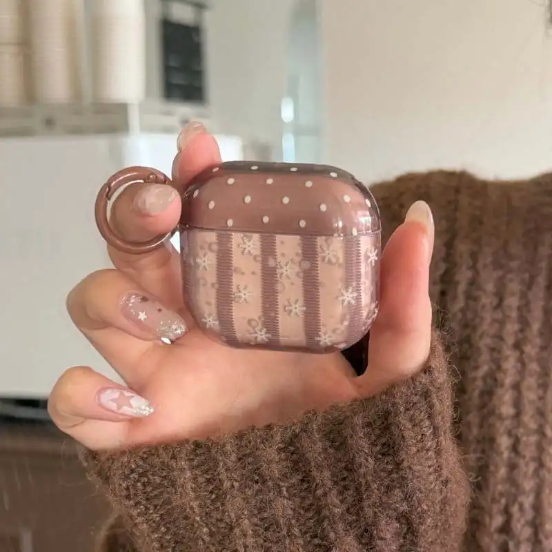 

Fashion Brown Wave Point Snowflake Earphone Case For Airpods 4 3 2 Pro 2 Cover Silicone Cute Headphone Cases For Apple Airpods P