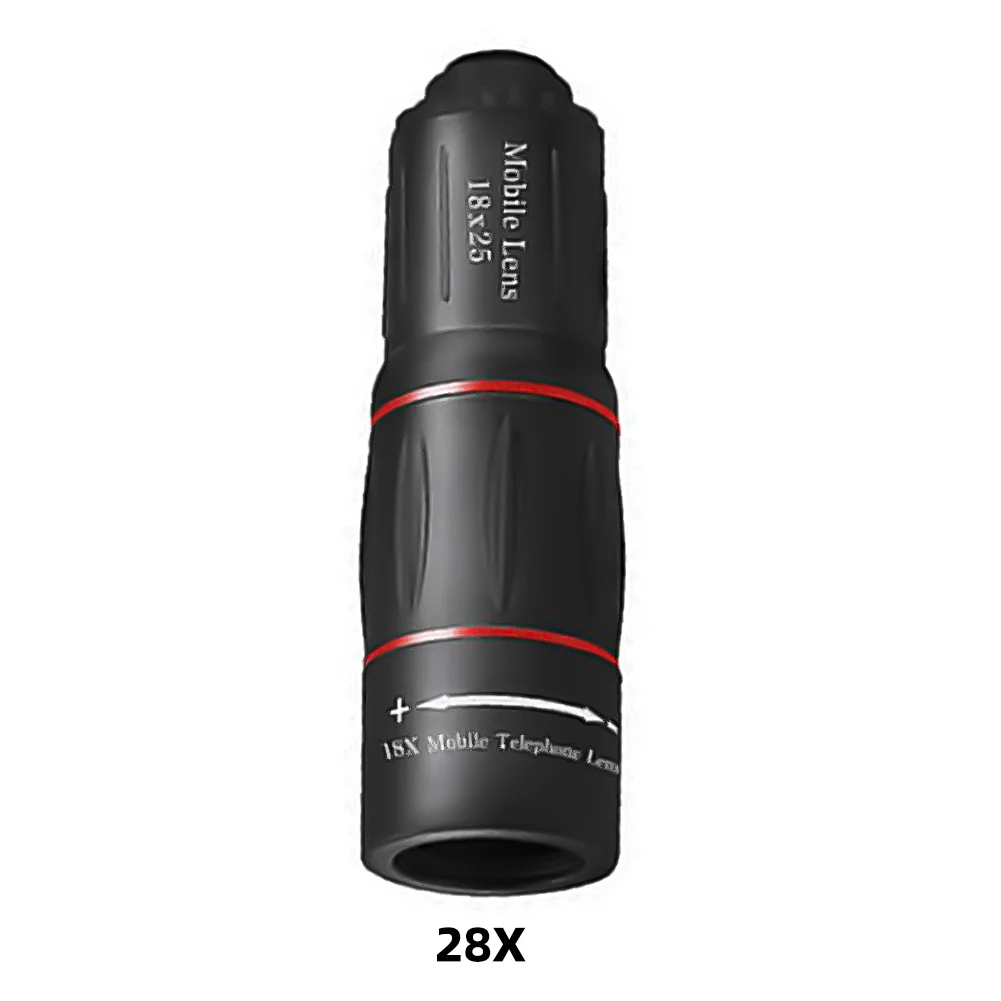 18/28/36X Monocular Telescope Clip-On Zoom HD Telescope Lens Universal Optical Telescope Lens for Camping Hunting Sports
