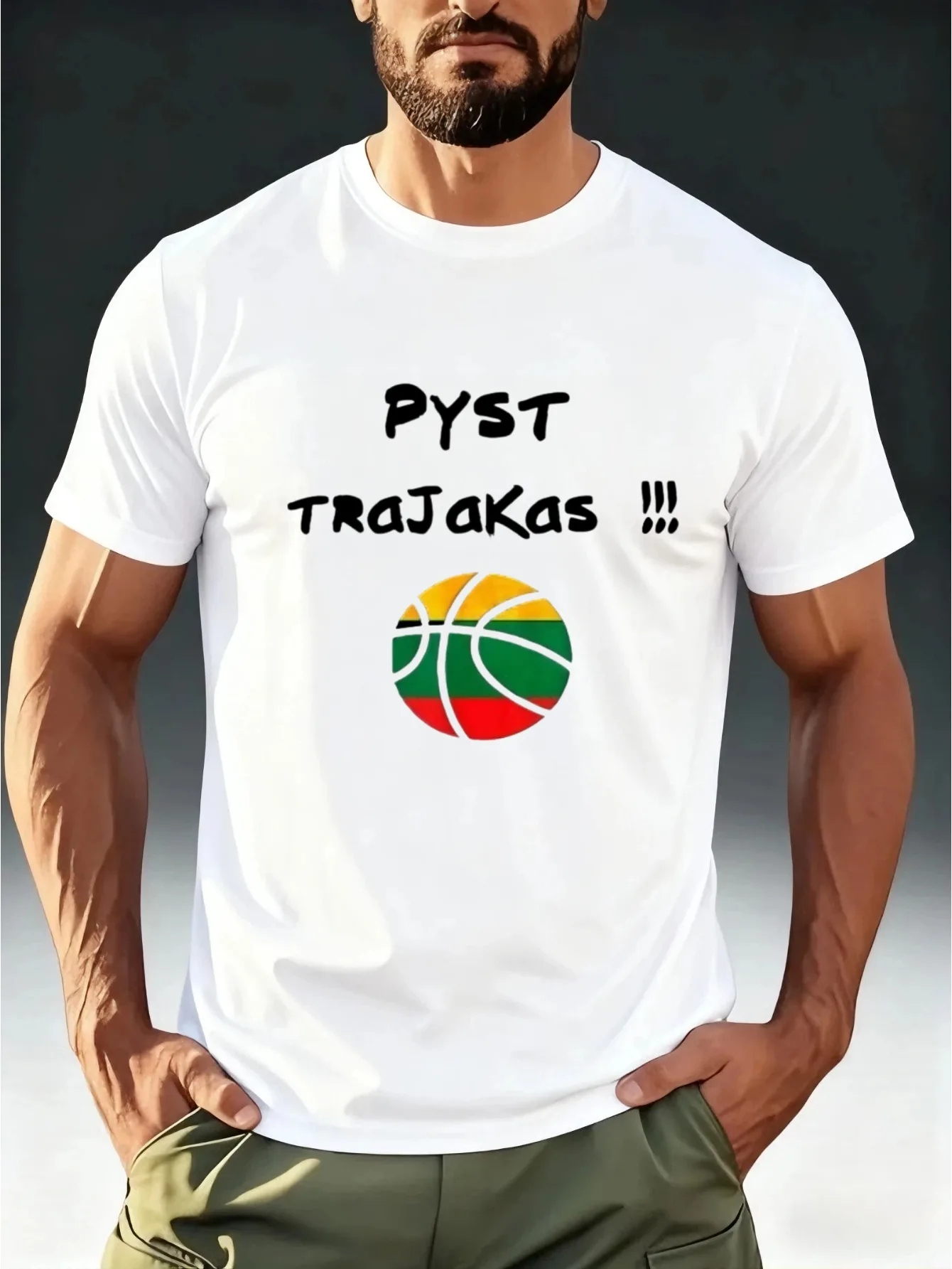 Men's Lithuania Basketball T-shirt PYST TRAJAKAS Quote Tee Lithuanian Flag Colors Sports Fan Casual Cotton Tops