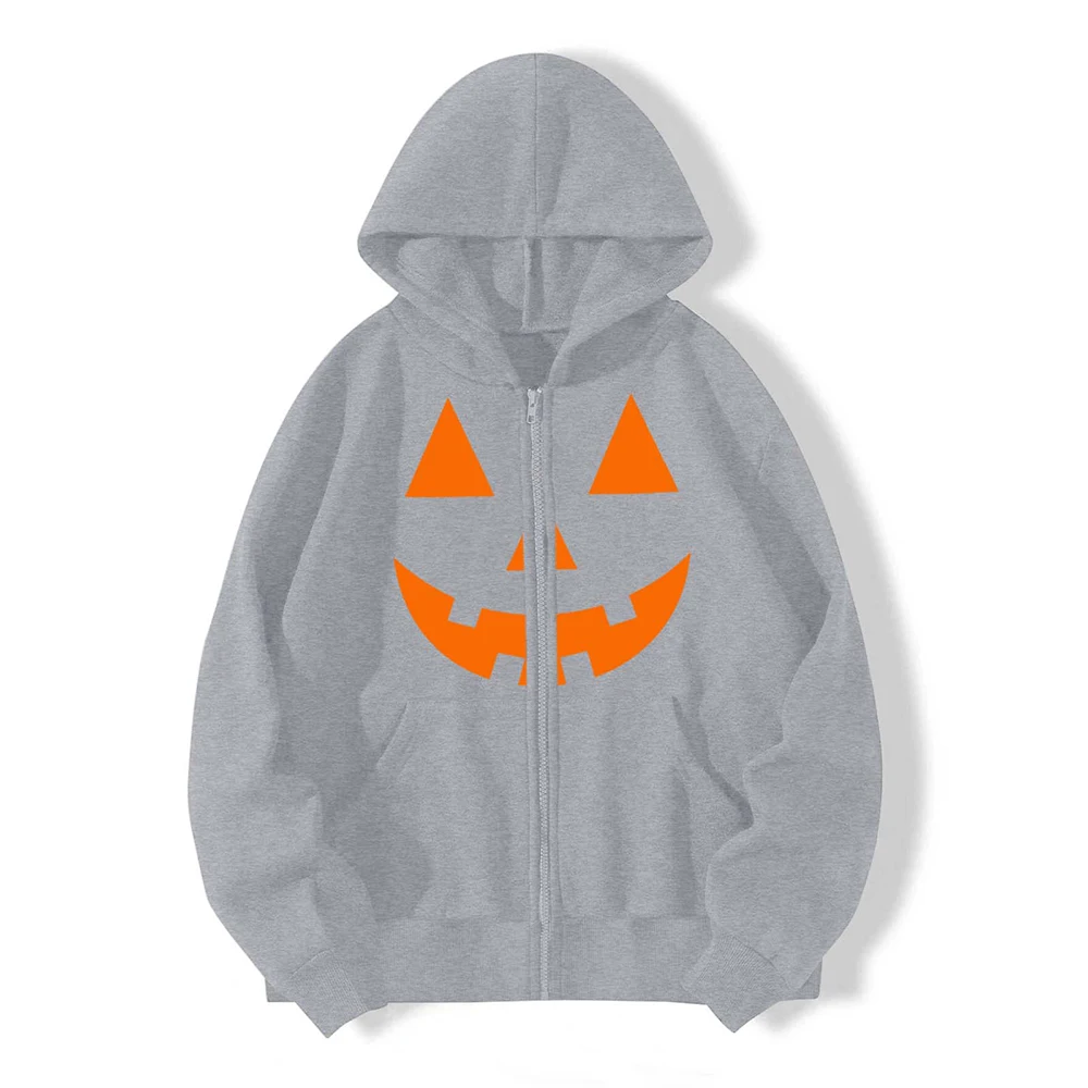 Oversized Y2K Aesthetic Gothic Hoodie Halloween Graphic Pumpkin Print New Long Sleeve Zip Up Sweatshirts Jacket Coat Streetwear