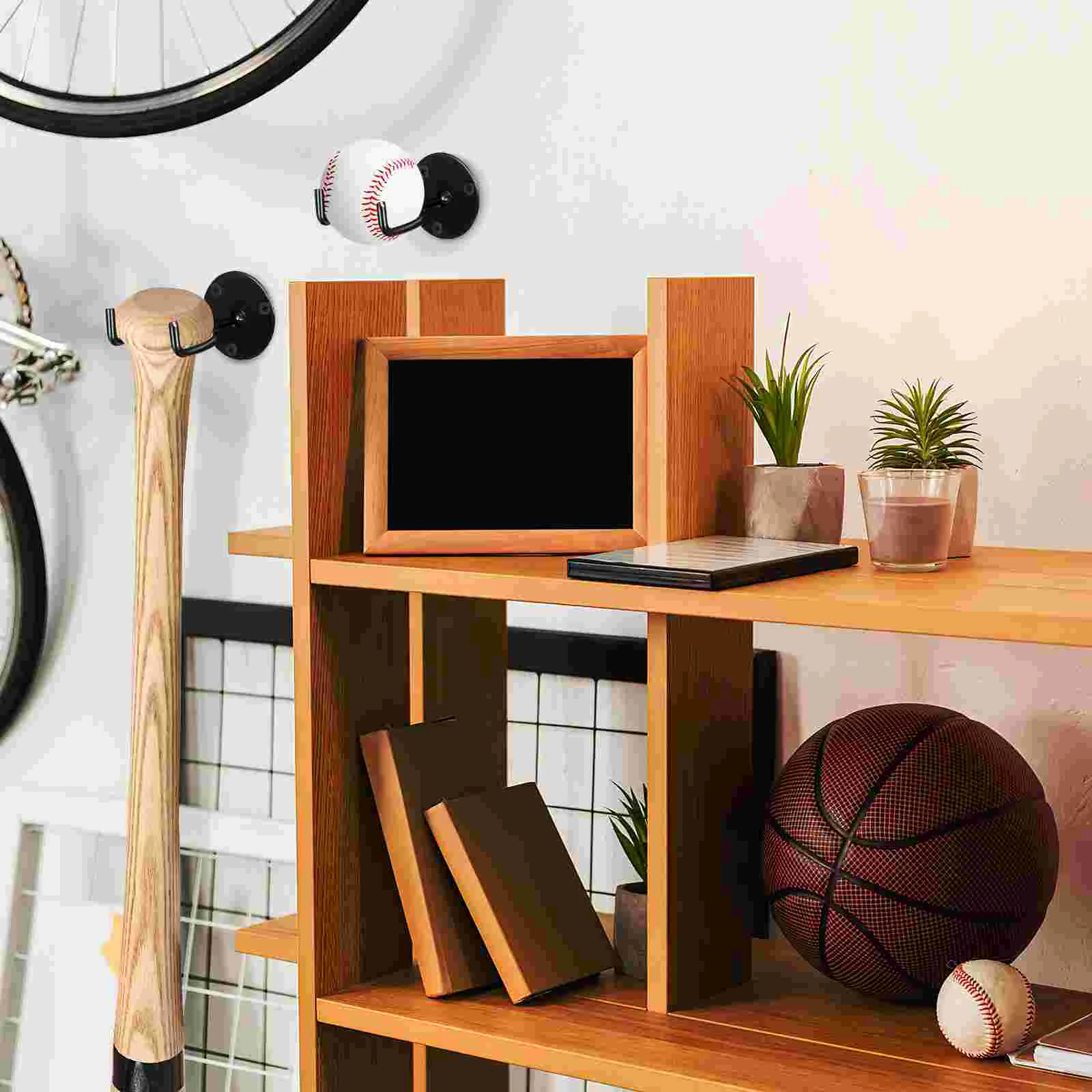 6 Pcs Hook up Display Shelves Bat Holder Basketball Bracket Wrought Iron Hangers Baseball Wall Mount