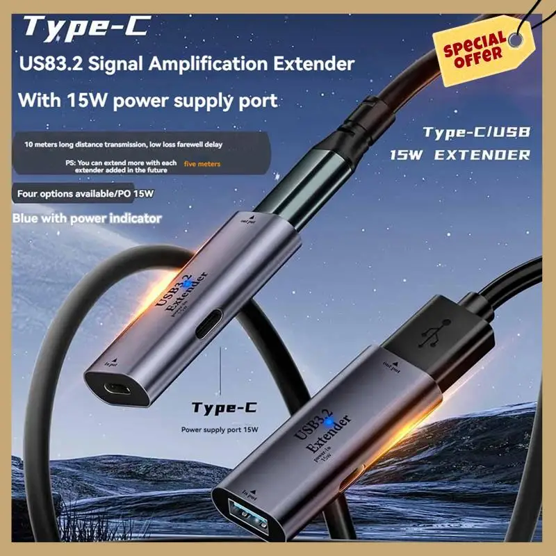 Adaptador USB C a USB C, extensor de amplificador de señal de 5Gbps 15W, convertidor USB C hembra a USB C hembra para ordenador portátil, cámara-WMAN