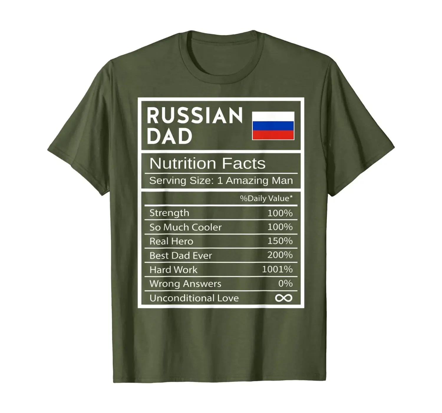 Russian Dad Nutrition Facts National Pride Gift T-Shirt 100% Cotton O-Neck Summer Short Sleeve Casual Mens T-shirt Size S-3XL