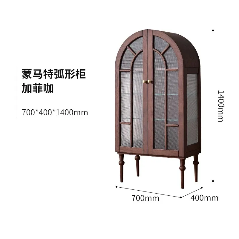 

Nordic solid wood simple household with glass door black side cabinet American arched bookcase French retro wine cabinet
