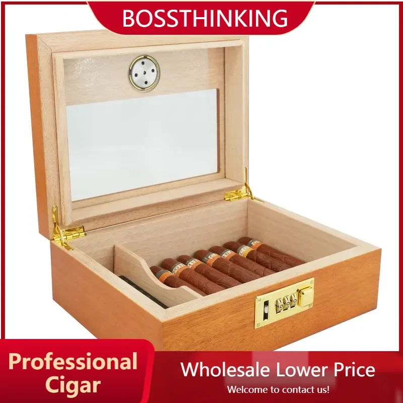 

Luxury Wood Cigar Case Humidor Box Gift High-capacity Humidors Cigars Accessories Cigar Box with Combination Lock Humidor