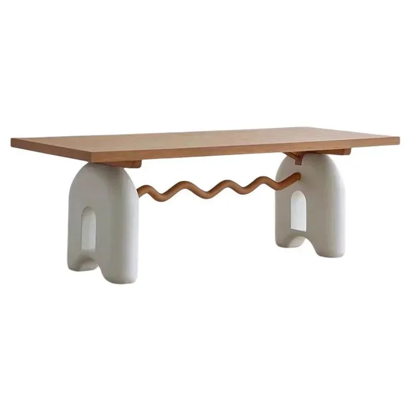 ash wood cream, solid wood rectangular dining table, household combination, small apartment French retro
