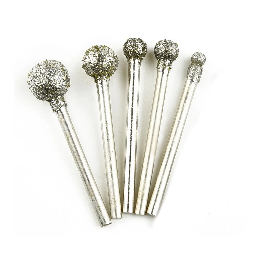 

Emery Ball Burr Drill Bit Set 5PCS with 3mm Shank and Ball Diameters 4mm 5mm 6mm 8mm 10mm for Hard Material Machining Tasks