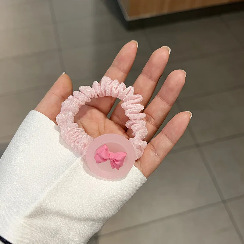 Fascia elastica per capelli con cuore di orso di colore rosa fluorescente primaverile per ragazza bambini Cute Kawaii Fairy Hair Rope Tie Headwear