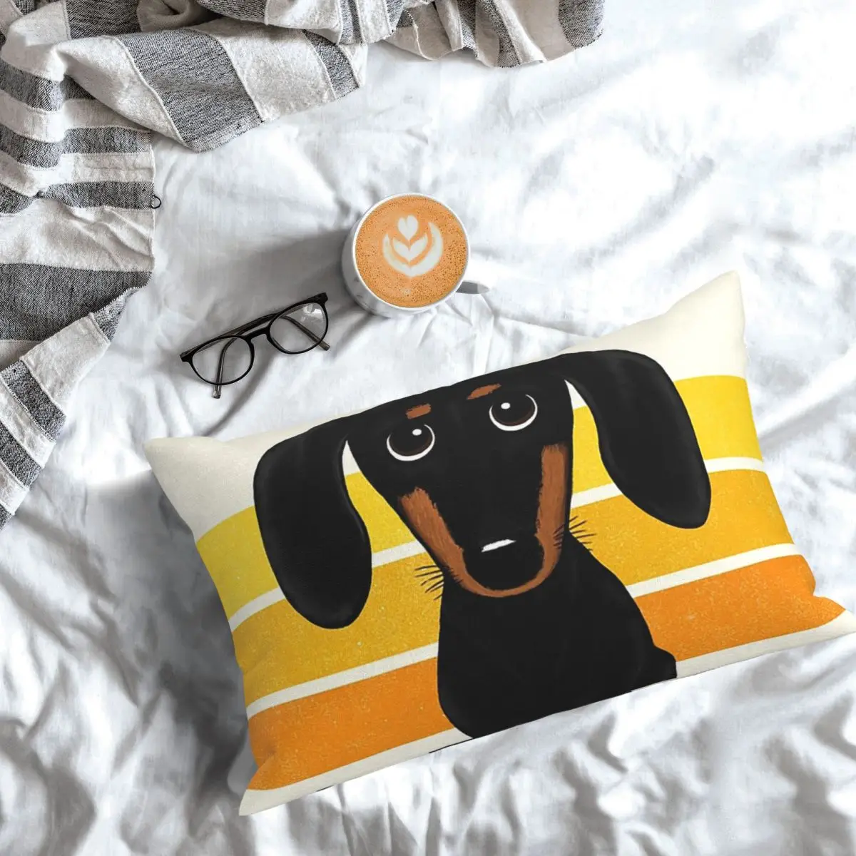 Cute Black And Tan Smooth Coated Dachshund Cartoon Dog Rectangle Pillowcase Cushion Cover Decorative Bedroom Bed Throw Pillow