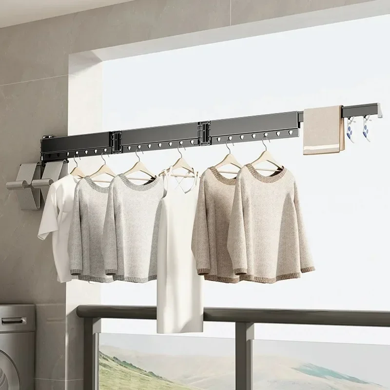 Folding clothes drying rack balcony bathroom floating wall household invisible telescopic quilt wall hanging clothes drying rod