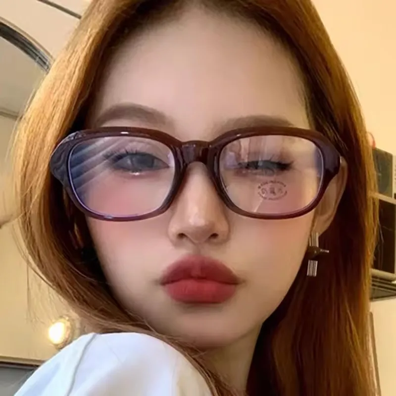 Korean Fashion Square Oval Frame Anti Blue Light Glasses Retro Leopard Red Thick Frame Plain Eyes Female Eye Protection Eyewear image 5