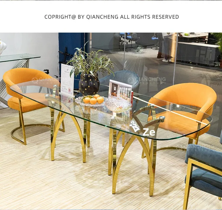^&Wholesale High Gloss Dinning Room Kitchen Tables Set 8 Seater Luxury Gold Dining Table and Chair