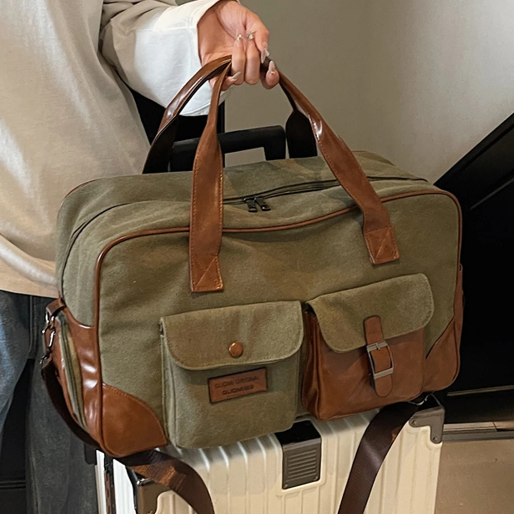 

Мужские дорожные сумки из холщовой ткани и кожи, ручная кладь, большие дорожные сумки-дафл, вместительные сумки-тоут для выходных, сумки для ночевки