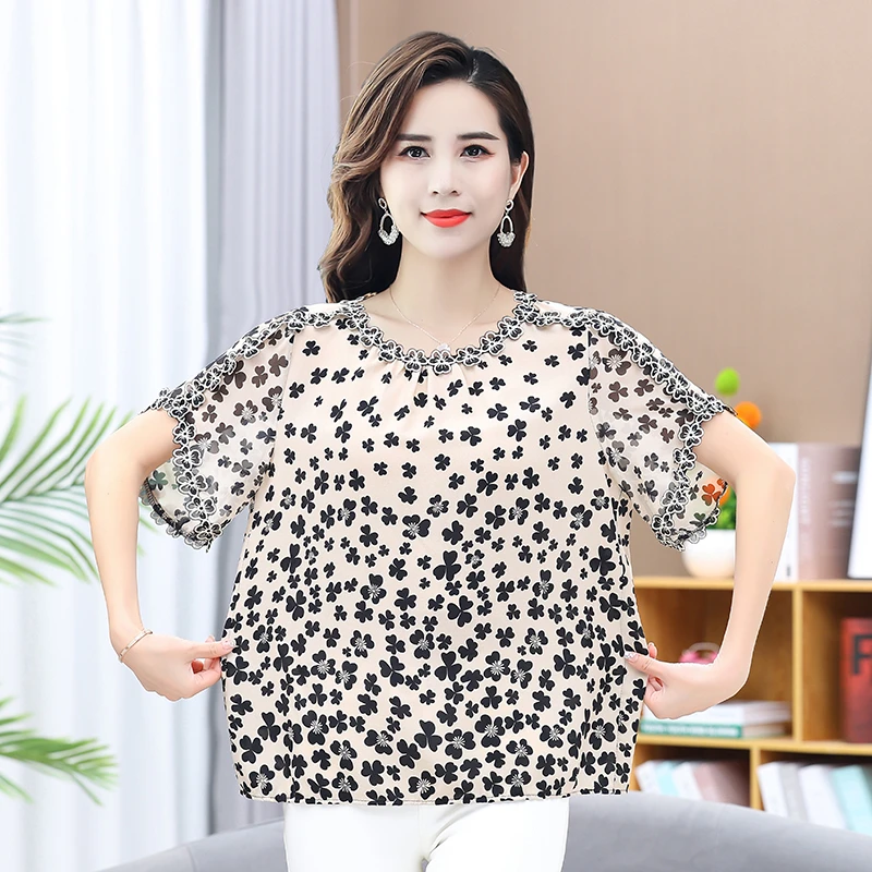 Plus Size 7XL Summer Fashionable Printing O-neck Short Sleeve Blouse Ladies Temperament Pullover Shirts Women Clothing Tops