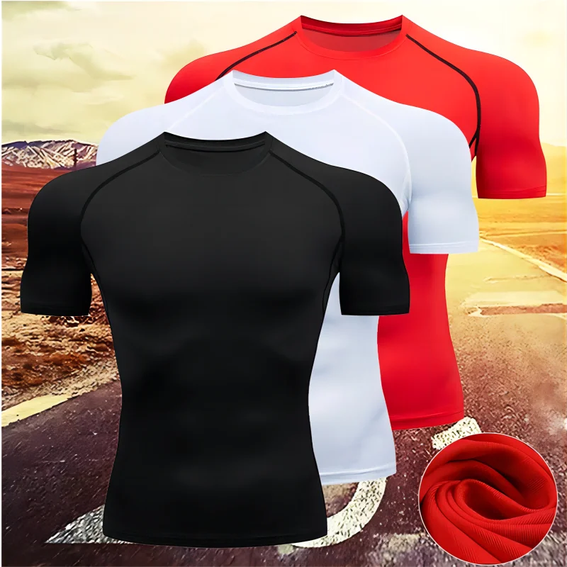 Men's compression running T-shirt fitness tight short sleeved T-shirt training jogging shirt gym sportswear quick drying image 5