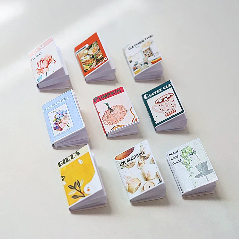 Conjunto de 5 livros de casa de bonecas em miniatura para decoração, acessórios de sala de estudo para casa de boneca micro cena